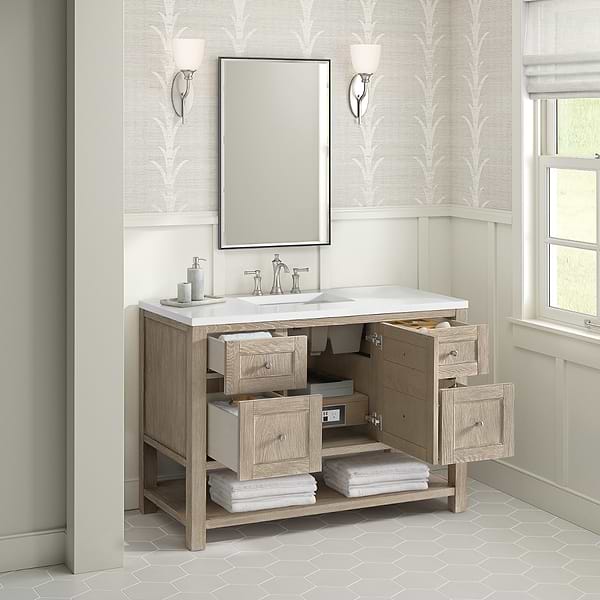 James Martin Vanities Breckenridge Whitewashed Oak 48" Single Vanity with White Zeus Quartz Top