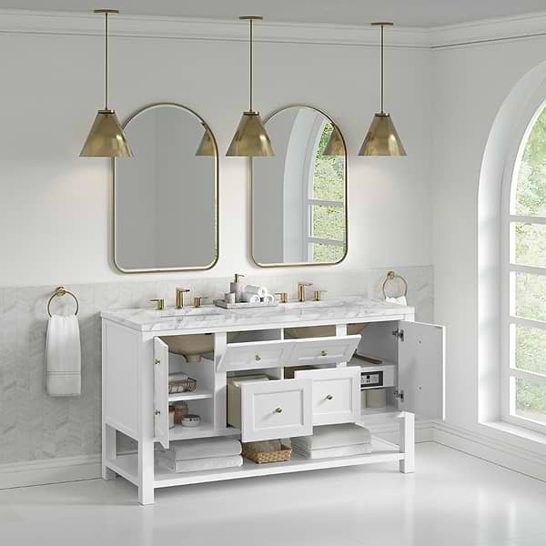 James Martin Vanities Breckenridge Bright White 60" Double Vanity with Carrara Marble Top