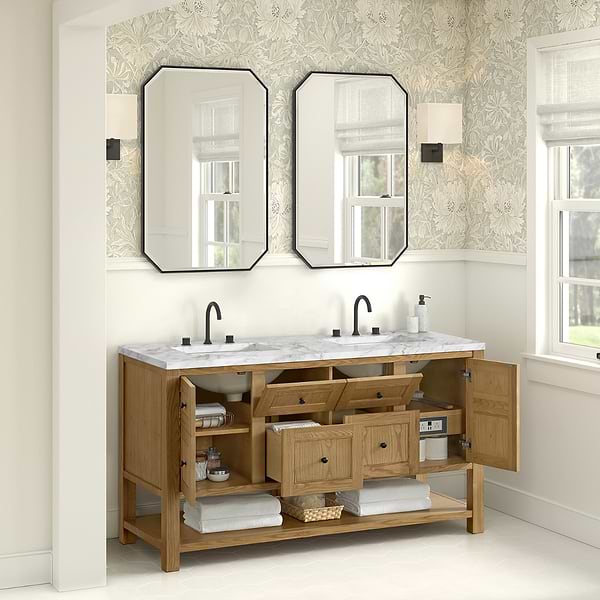 James Martin Vanities Breckenridge Light Natural Oak 60" Double Vanity with Carrara Marble Top