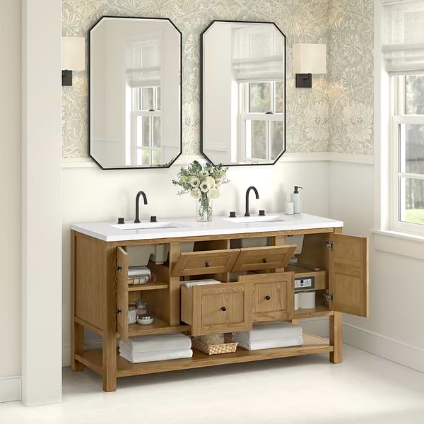 James Martin Vanities Breckenridge Light Natural Oak 60" Double Vanity with White Zeus Quartz Top