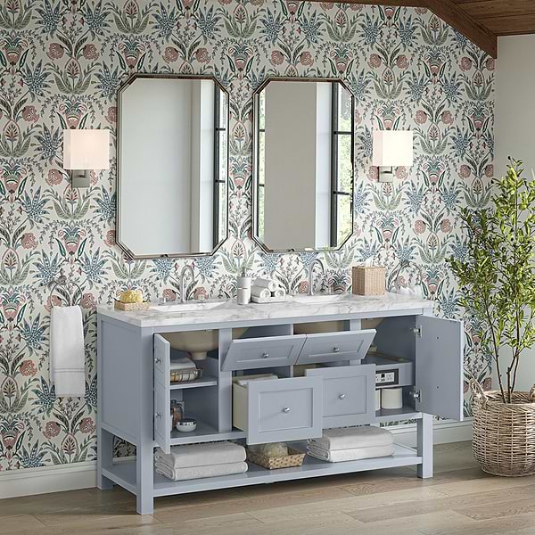 James Martin Vanities Breckenridge Serenity Blue 60" Double Vanity with Carrara Marble Top