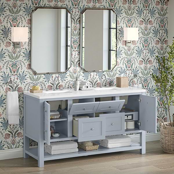 James Martin Vanities Breckenridge Serenity Blue 60" Double Vanity with White Zeus Quartz Top