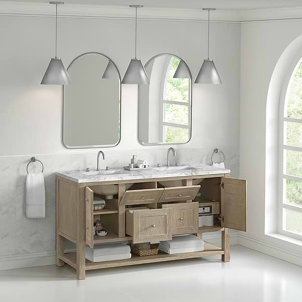 James Martin Vanities Breckenridge Whitewashed Oak 60" Double Vanity with Carrara Marble Top