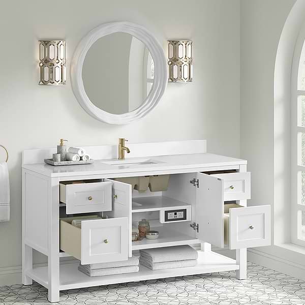 James Martin Vanities Breckenridge Bright White 60" Single Vanity with White Zeus Quartz Top and Backsplash