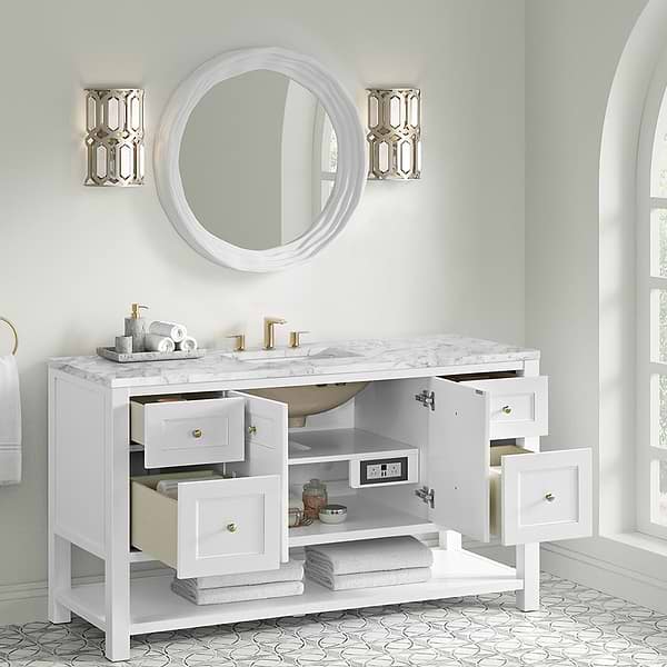 James Martin Vanities Breckenridge Bright White 60" Single Vanity with Carrara Marble Top