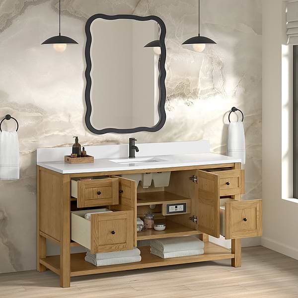 James Martin Vanities Breckenridge Light Natural Oak 60" Single Vanity with White Zeus Quartz Top and Backsplash