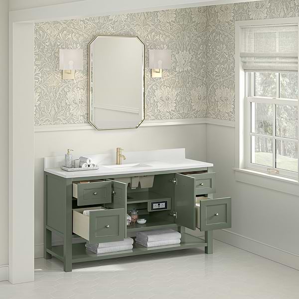 James Martin Vanities Breckenridge Smokey Celadon 60" Single Vanity with White Zeus Quartz Top and Backsplash