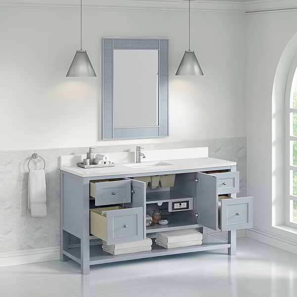 James Martin Vanities Breckenridge Serenity Blue 60" Single Vanity with White Zeus Quartz Top and Backsplash