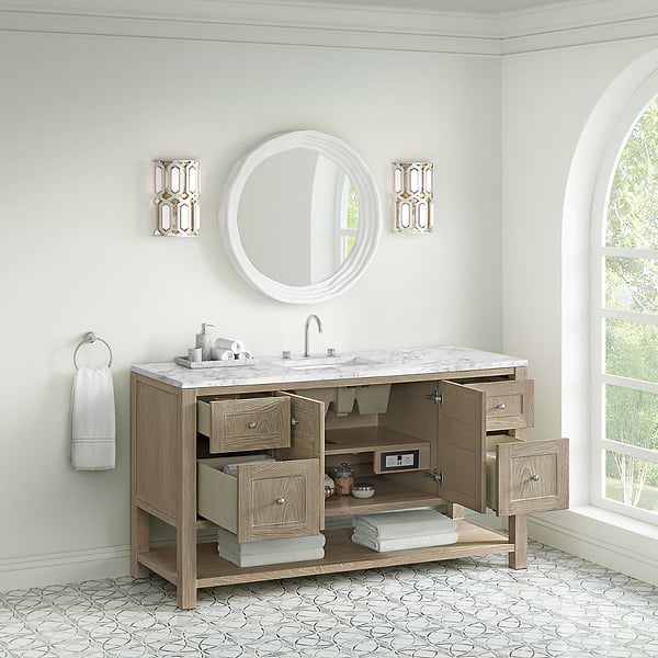 James Martin Vanities Breckenridge Whitewashed Oak 60" Single Vanity with Carrara Marble Top
