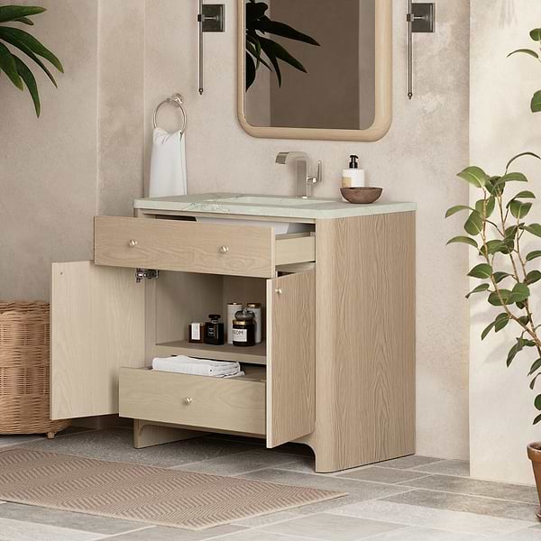 James Martin Vanities Gracyn Driftwood 36" Single Vanity with Victorian Silver Quartz Top