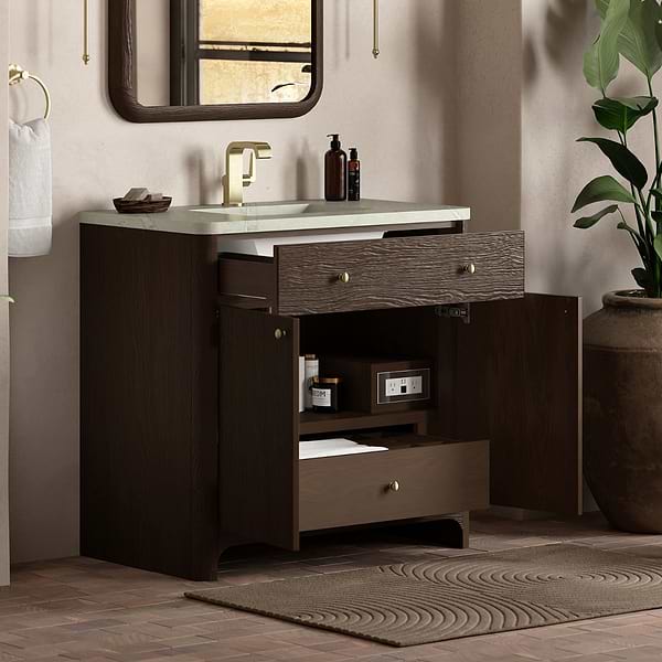James Martin Vanities Gracyn Natural Ash 36" Single Vanity with Victorian Silver Quartz Top