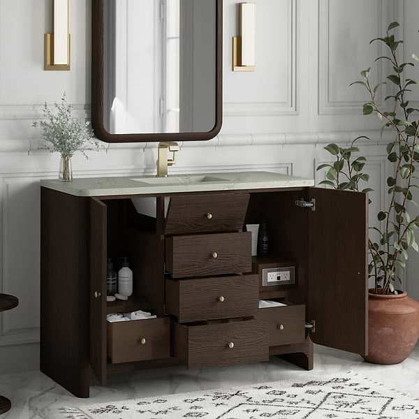 James Martin Vanities Gracyn Natural Ash 48" Single Vanity with Victorian Silver Quartz Top