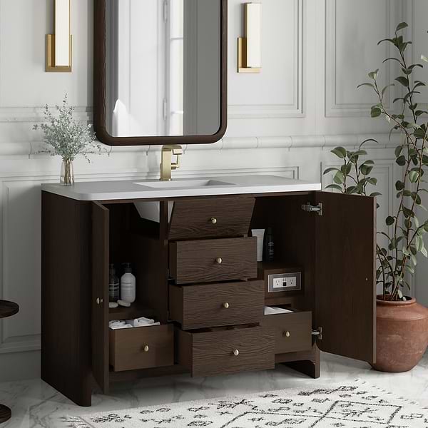 James Martin Vanities Gracyn Natural Ash 48" Single Vanity with White Zeus Quartz Top