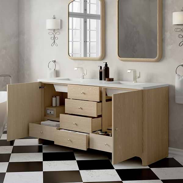 James Martin Vanities Gracyn Driftwood 72" Double Vanity with White Zeus Quartz Top