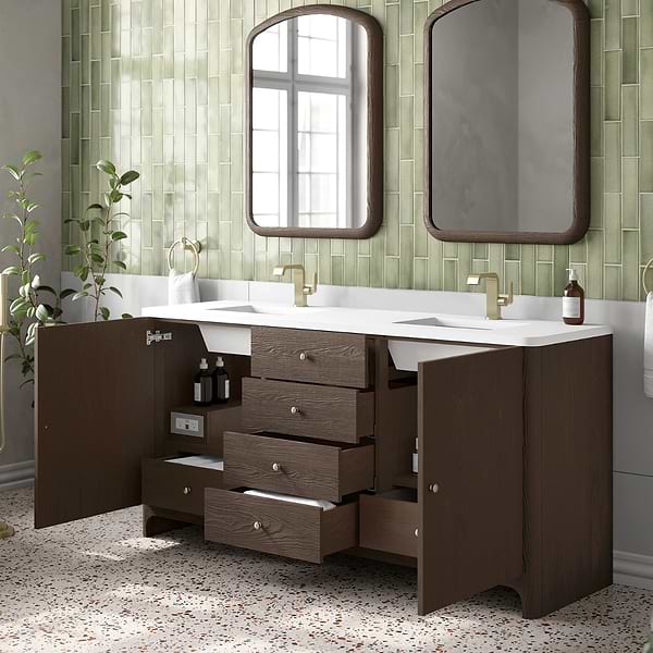 James Martin Vanities Gracyn Natural Ash 72" Double Vanity with White Zeus Quartz Top