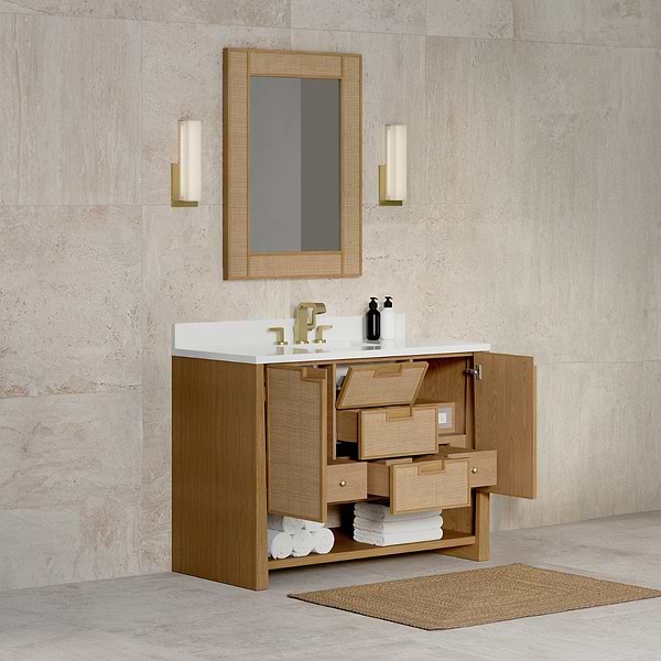 James Martin Vanities Solene Seaside Oak 48" Single Vanity with Zeus Quartz Top and Backsplash