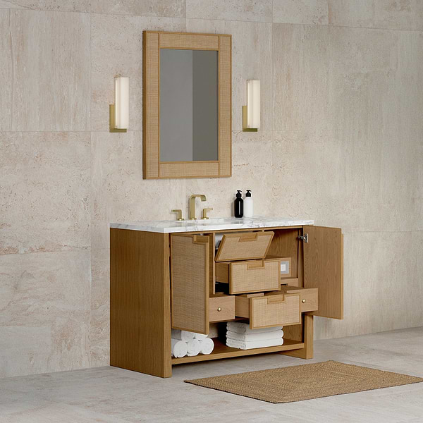 James Martin Vanities Solene Seaside Oak 48" Single Vanity with Carrara Marble Top