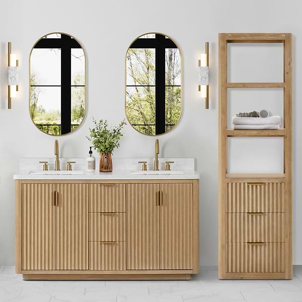 Solara Blonde Oak 60" Double Vanity with Bianco White Stone Top