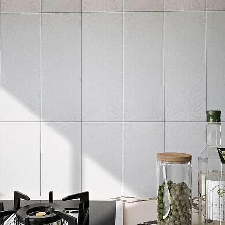 Sonya Flowers Pearl White 6x16 Frosted Glass Tile