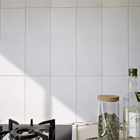 Sonya Waves Pearl White 6x16 Frosted Glass Tile