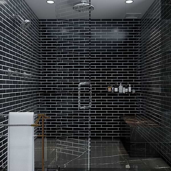 New Palm Beach by Krista Watterworth Brick Black 3x12" Polished Marble Mosaic