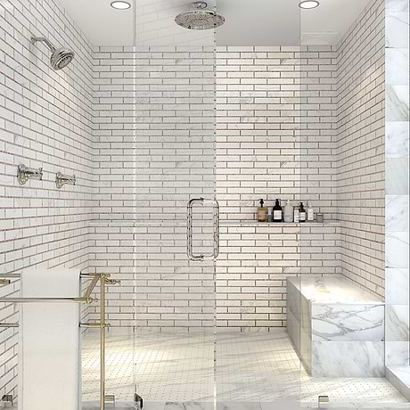 New Palm Beach by Krista Watterworth Brick White Rose 3x12" Polished Marble Mosaic