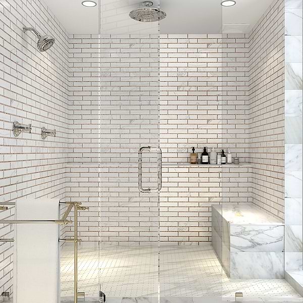 New Palm Beach by Krista Watterworth Brick White Rose 3x12" Polished Marble Mosaic