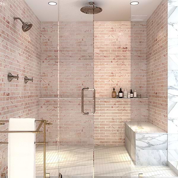 New Palm Beach by Krista Watterworth Brick Pink 3x12" Polished Marble Mosaic