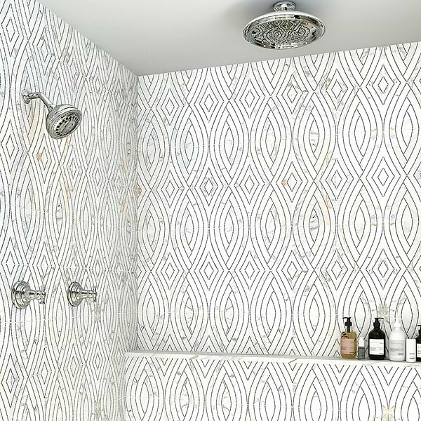 New Palm Beach by Krista Watterworth Leaf White Polished Marble Mosaic