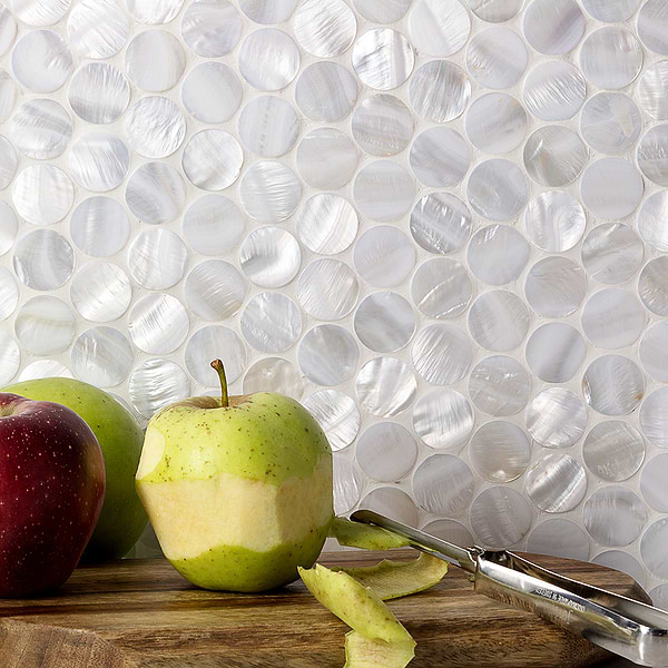 Oyster White Pearl Penny Round Tile