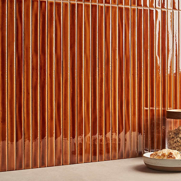 Kanbina Honey Brown 5x18 Crackled Glossy Ceramic Mosaic Tile