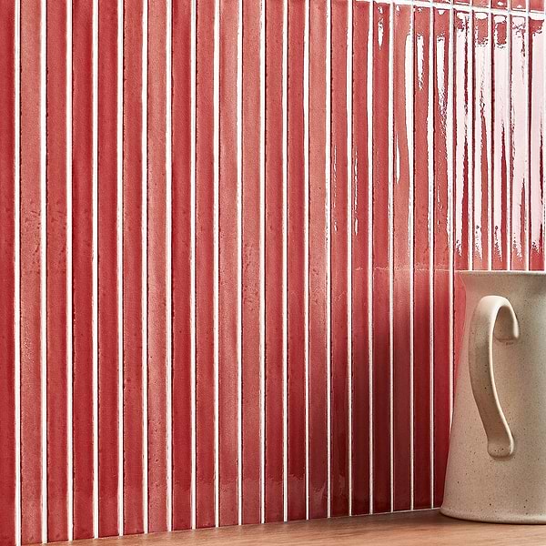 Kanbina Wild Coralito Pink 5x18 Crackled Glossy Ceramic Mosaic Tile