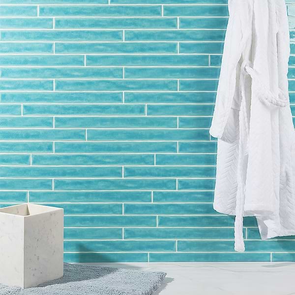 Carolina Bay 2x20 Polished Crackled Ceramic Wall Tile- Blue + Turquoise