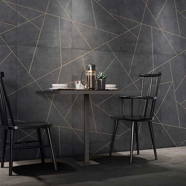 Whitney Ardesia Charcoal Black and Gold Line 24x48 Artisan Decor Matte Porcelain Wall Tile