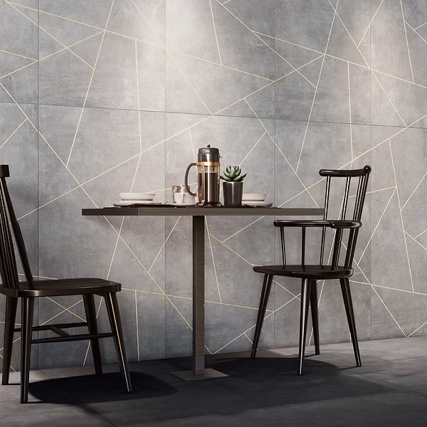 Whitney Cemento Gray and Gold Line 24x48 Artisan Decor Matte Porcelain Wall Tile