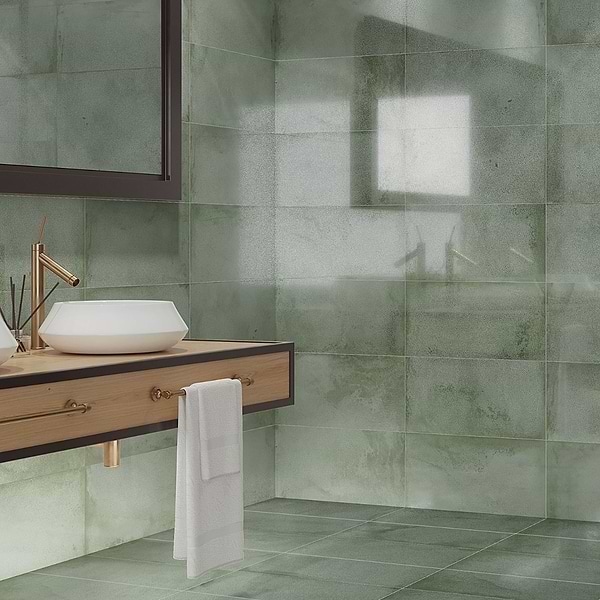 Sample-Angela Harris Flatiron Aquamarine Semi-Polished Porcelain Tile