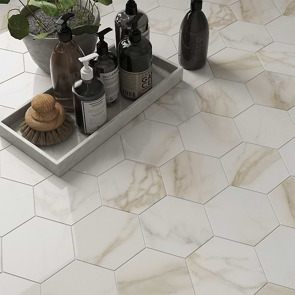 Amalfi Calacatta 6” Hexagon Polished Porcelain Tile