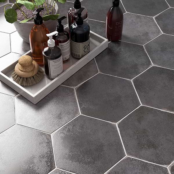 Kalay Antracite Gray 9" Hexagon Polished Porcelain Tile