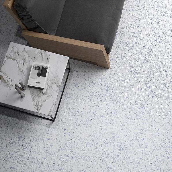 Terrazzo Hex Blue 9" Terrazzo Look Matte Porcelain Tile