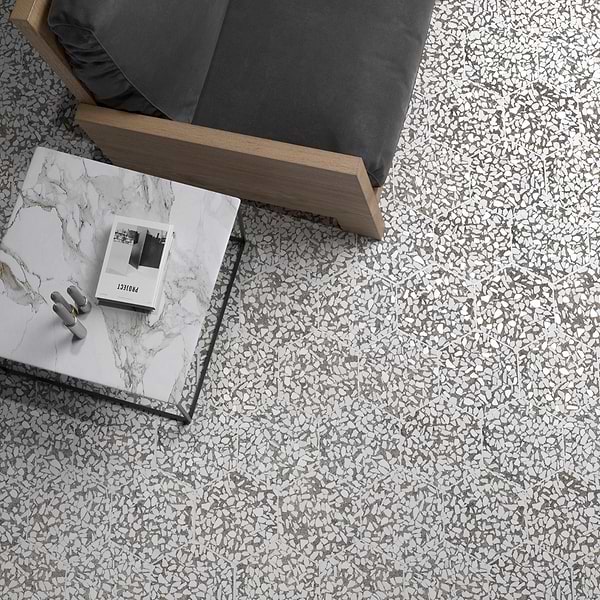 Terrazzo Hex Grigio Gray 9" Terrazzo Look Matte Porcelain Tile