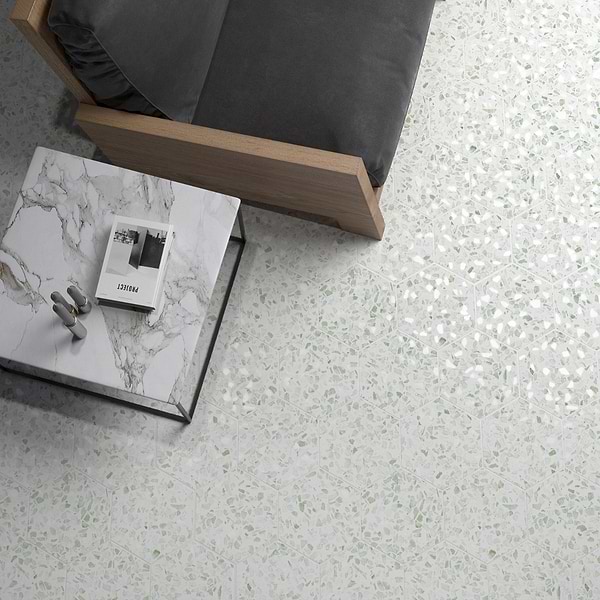 Terrazzo Hex Green 9" Terrazzo Look Matte Porcelain Tile