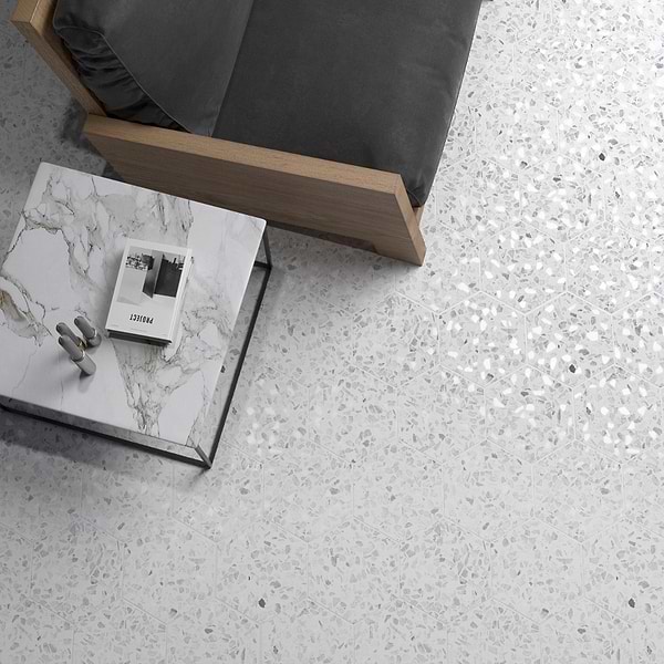 Terrazzo Hex Gray 9" Terrazzo Look Matte Porcelain Tile