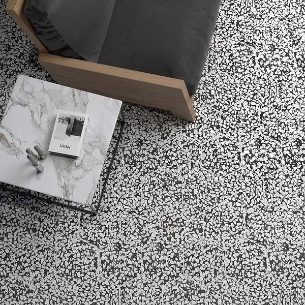 Terrazzo Hex Nero Black & White 9" Terrazzo Look Matte Porcelain Tile