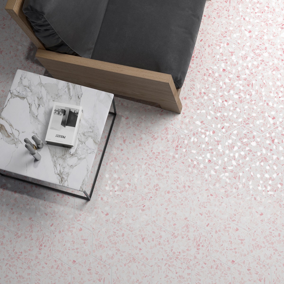 Terrazzo Hex Pink 9" Terrazzo Look Matte Porcelain Tile