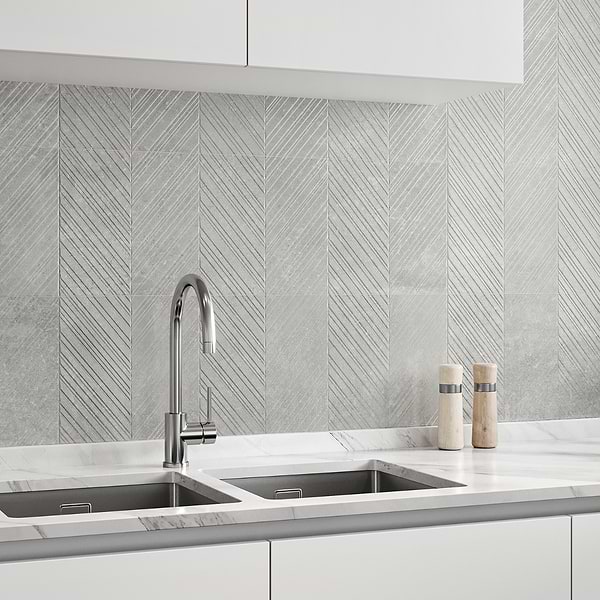 Stoneside Pearl Gray Chevron 12x36 Matte Ceramic Tile
