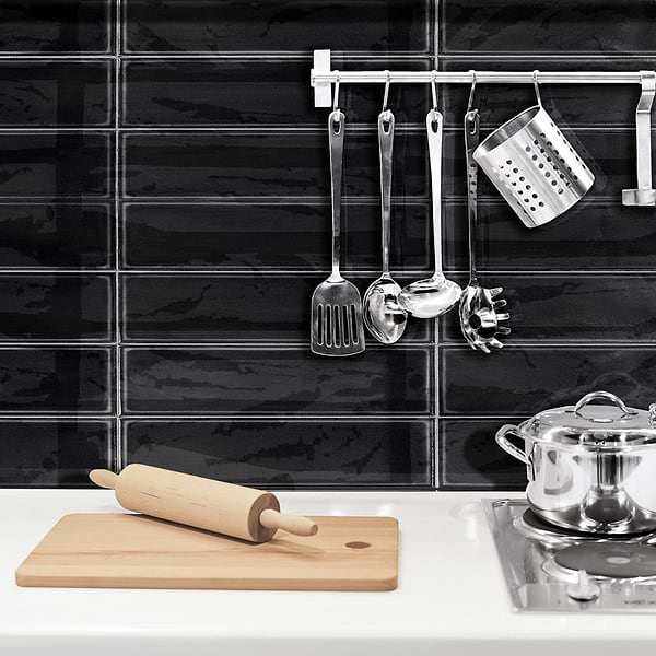 Stacy Garcia ArtBlock Nero Black 4x16 Glossy Porcelain Tile