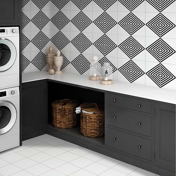 B2W Stripe Positive 8x8 Matte Porcelain Tile