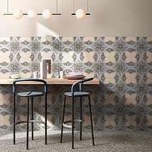 Chips Fleur De Lis Nero Multicolor 8x8 Terrazzo Look Matte Porcelain Tile