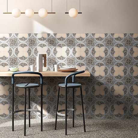 Chips Fleur De Lis Nero Multicolor 8x8 Terrazzo Look Matte Porcelain Tile