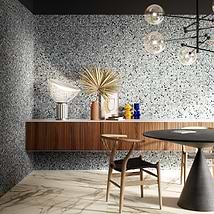 Chips Macro Bianco White 8x8 Terrazzo Look Matte Porcelain Tile